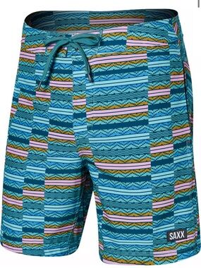 SAXX Men’s Betawave 2N1 Boardshorts 7 inch Asher stripe sea foam sz 38 XL